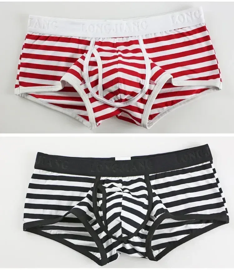 Cotton Men Boxers Men Soft Penis U-Pouch Underwear Underpants Shorts Breathable Striped Hot Male Underwear