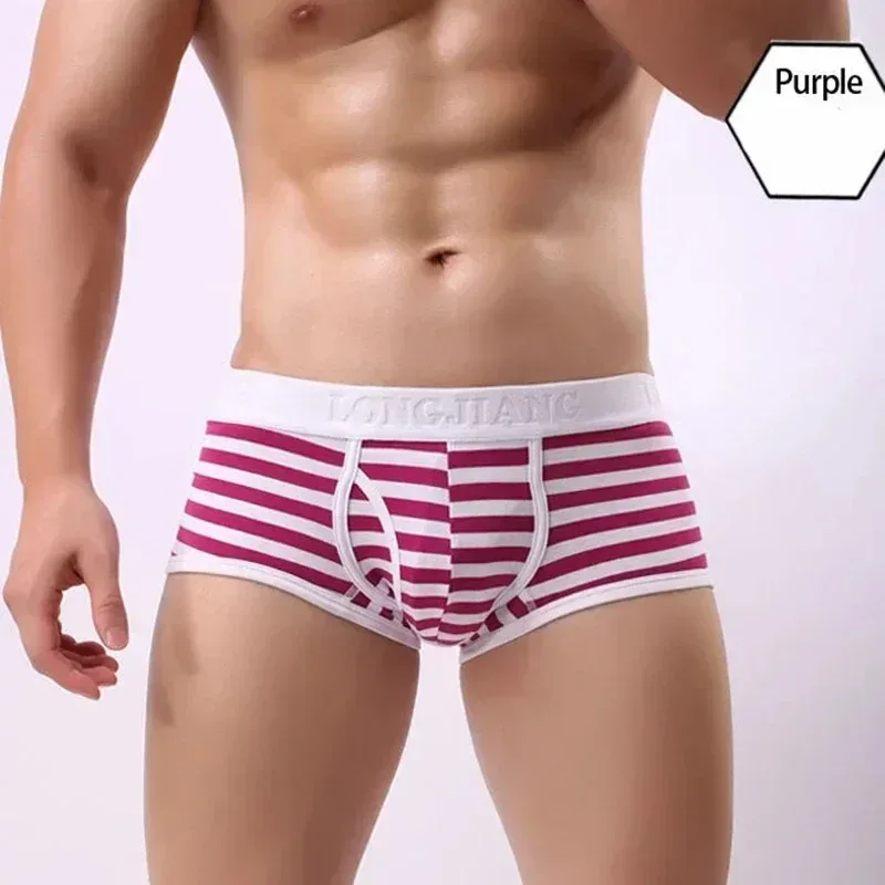 Cotton Men Boxers Men Soft Penis U-Pouch Underwear Underpants Shorts Breathable Striped Hot Male Underwear