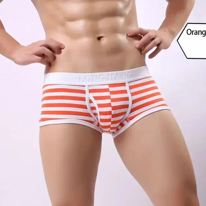 Cotton Men Boxers Men Soft Penis U-Pouch Underwear Underpants Shorts Breathable Striped Hot Male Underwear