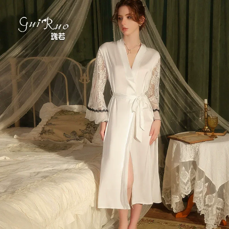 Robe Bride Wedding Party Dress 2025 New Women Satin Lingerie Mariage Kimono Mesh Panel Satin Long Vestidos De Novia
