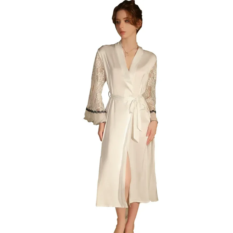 Robe Bride Wedding Party Dress 2025 New Women Satin Lingerie Mariage Kimono Mesh Panel Satin Long Vestidos De Novia