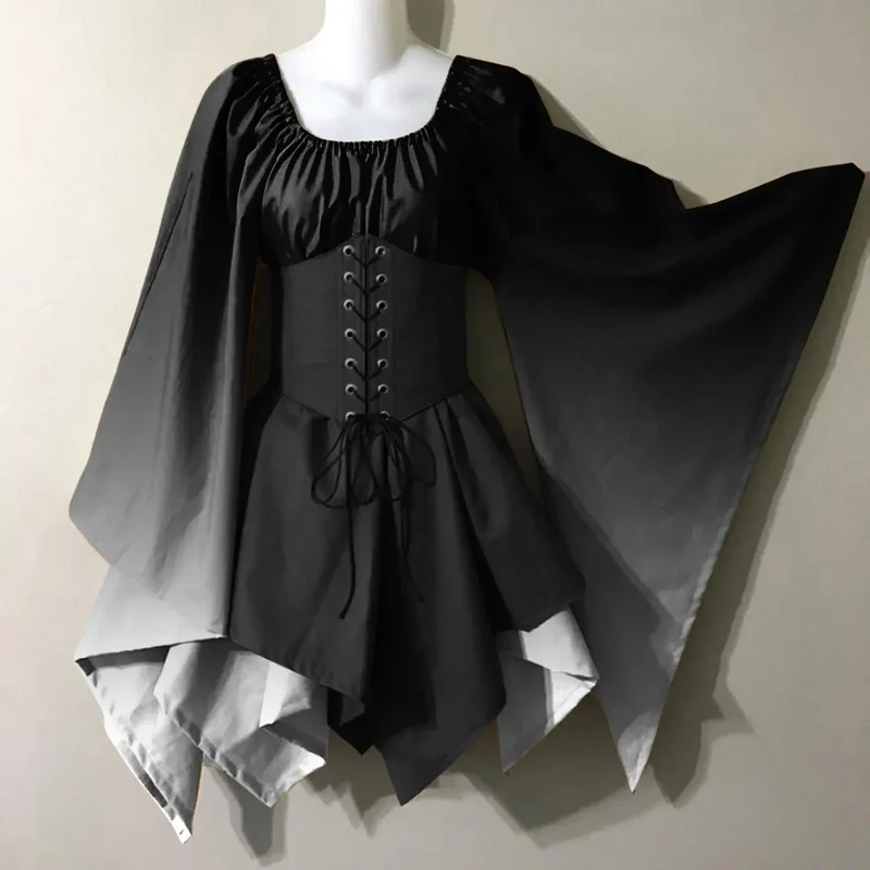 Robe de Cosplay Rétro à Imprimé Dégradé pour Femme, Tenue de Spectacle d'Halloween, Renaissance du Moyen Âge