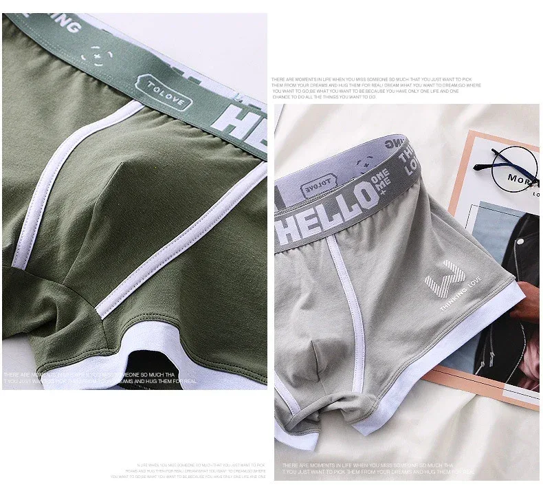 1Pcs Men Cotton Boxer Shorts Panties Underwear3 Colors L XL 2XL 3XL Soft Letter Belt Breathable Soft Fashion Sports