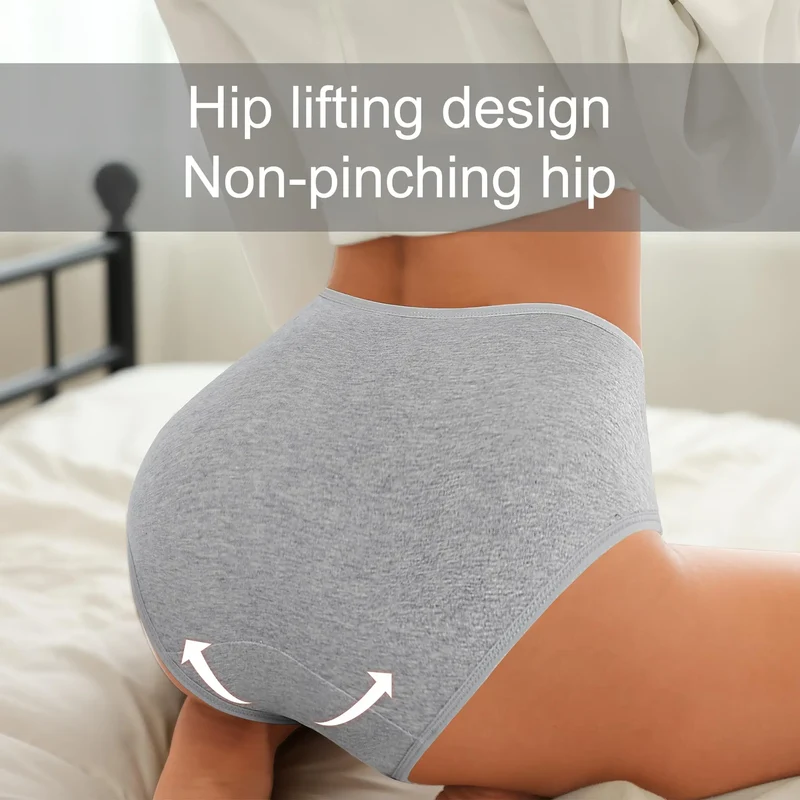 1Pcs Plus Size Women's Cotton Underwear High Waisted Tummy Control Panties Full Coverage Briefs Ladies Panty L-5XL