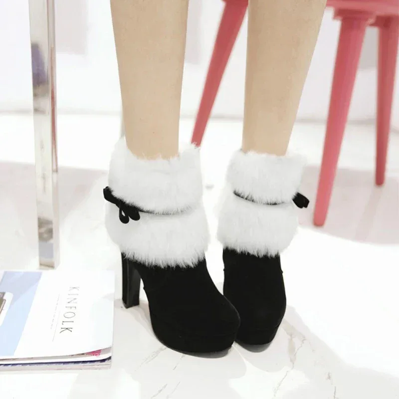 Winter Women Boots Christmas Ankle Boots High Heels Ladies Shoes Femme Warm Short Boots Red Black Shoes Size 35-43