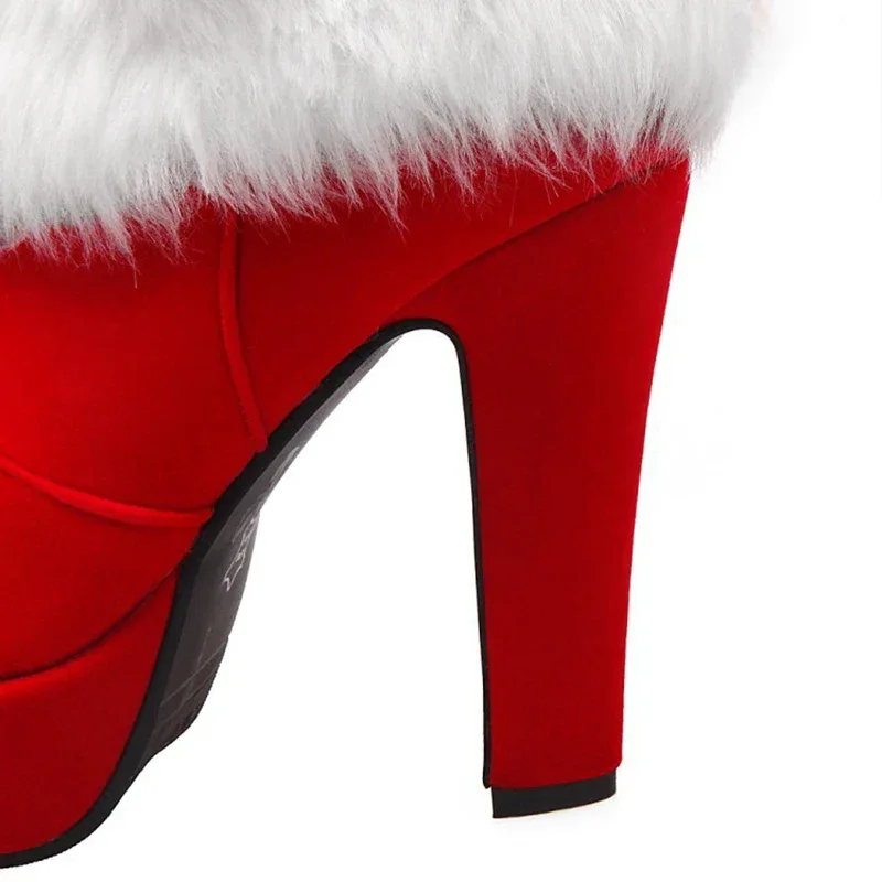 Winter Women Boots Christmas Ankle Boots High Heels Ladies Shoes Femme Warm Short Boots Red Black Shoes Size 35-43