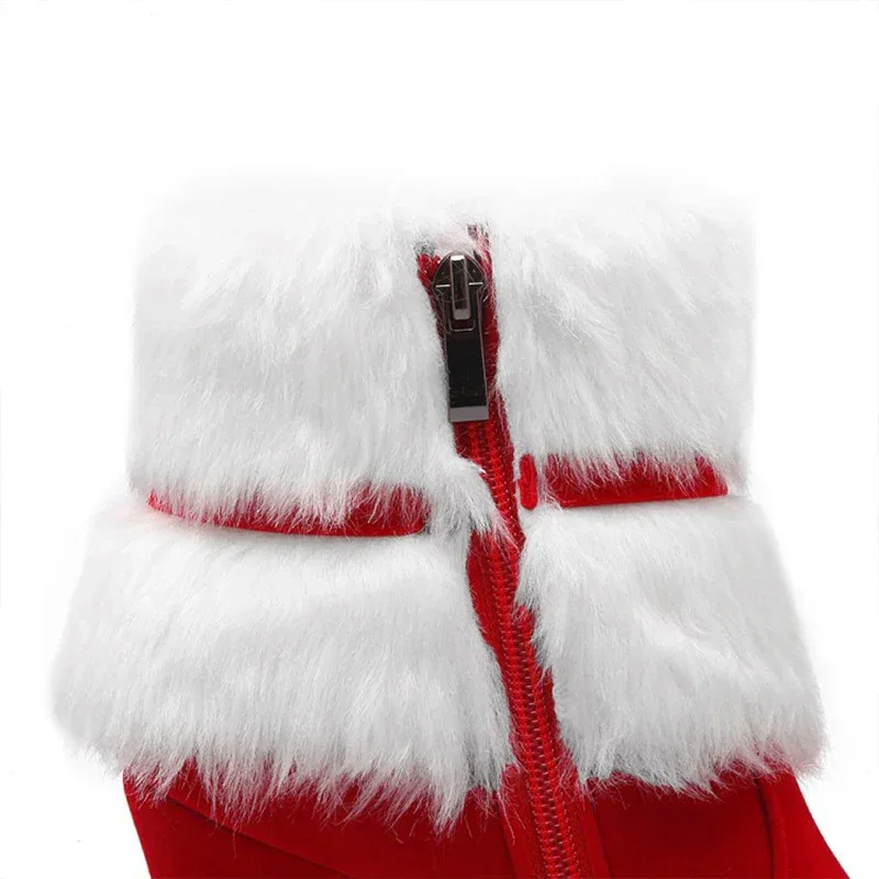 Winter Women Boots Christmas Ankle Boots High Heels Ladies Shoes Femme Warm Short Boots Red Black Shoes Size 35-43
