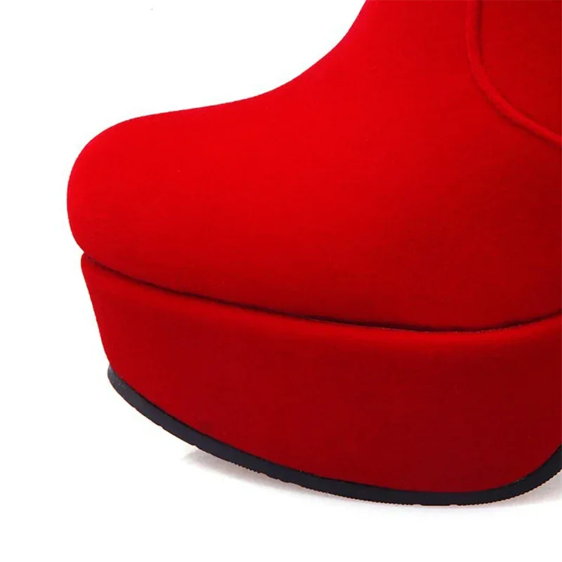 Winter Women Boots Christmas Ankle Boots High Heels Ladies Shoes Femme Warm Short Boots Red Black Shoes Size 35-43