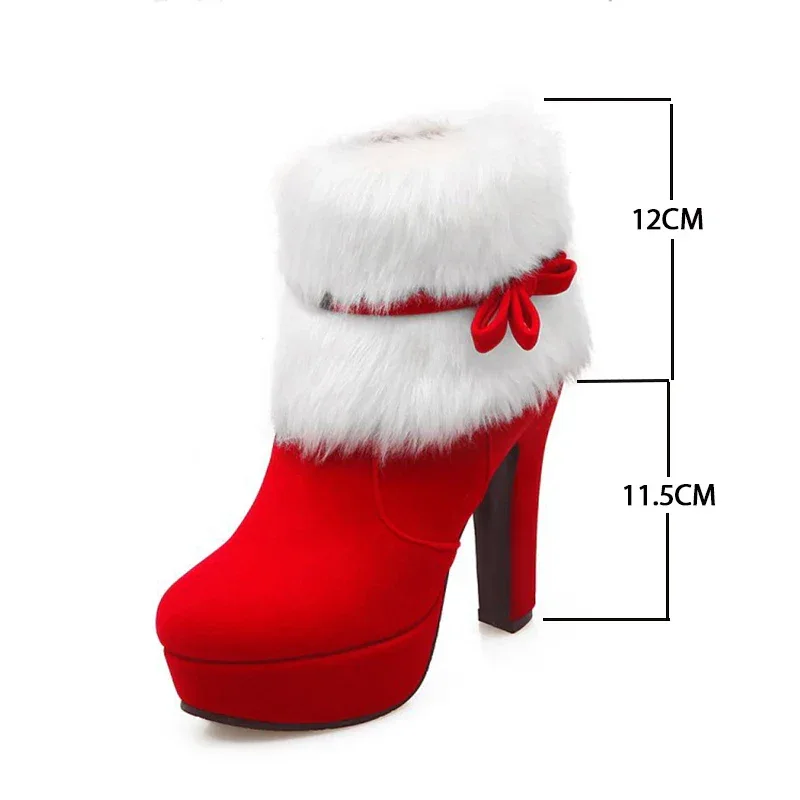 Winter Women Boots Christmas Ankle Boots High Heels Ladies Shoes Femme Warm Short Boots Red Black Shoes Size 35-43