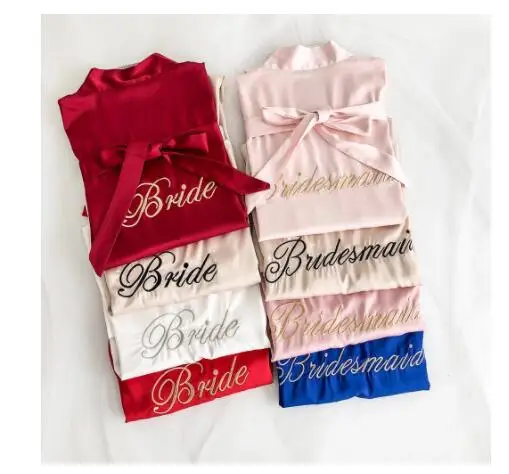 Bride Bridesmaid Wedding Robe Embroidery Kimono Bathrobe Gown Nightgown Casual Satin Short Women Sexy Nightwear Sleepwear