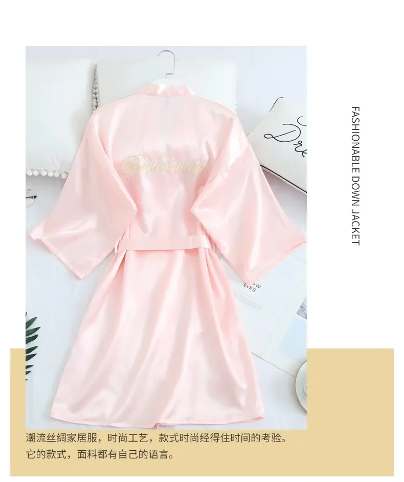 Bride Bridesmaid Wedding Robe Embroidery Kimono Bathrobe Gown Nightgown Casual Satin Short Women Sexy Nightwear Sleepwear