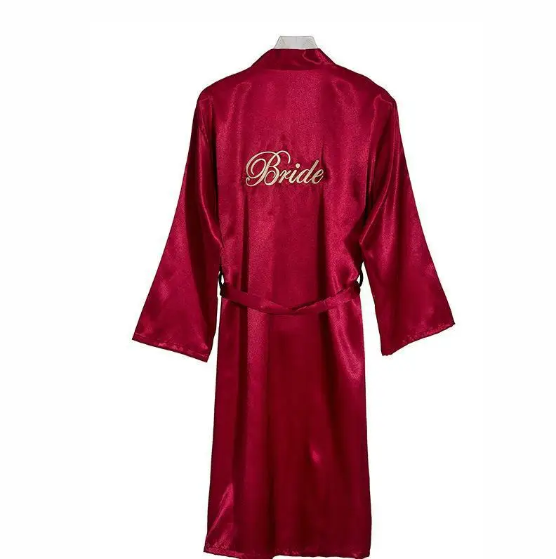Bride Bridesmaid Wedding Robe Embroidery Kimono Bathrobe Gown Nightgown Casual Satin Short Women Sexy Nightwear Sleepwear