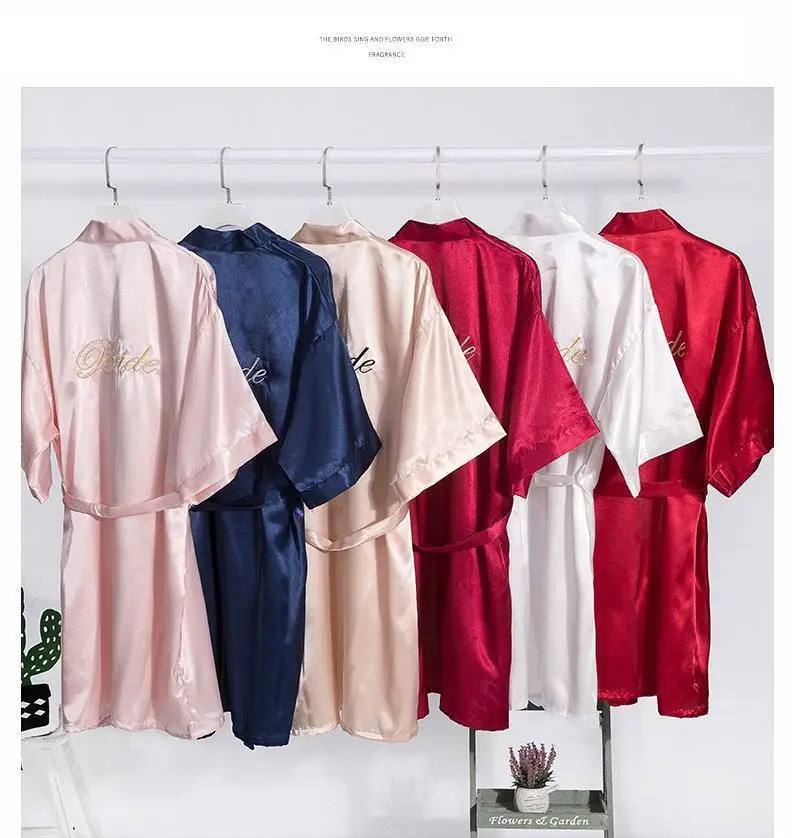 Bride Bridesmaid Wedding Robe Embroidery Kimono Bathrobe Gown Nightgown Casual Satin Short Women Sexy Nightwear Sleepwear