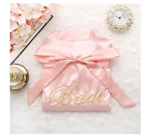 Bride Bridesmaid Wedding Robe Embroidery Kimono Bathrobe Gown Nightgown Casual Satin Short Women Sexy Nightwear Sleepwear
