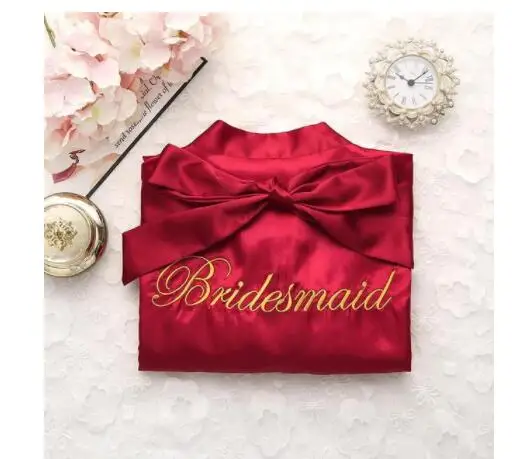 Bride Bridesmaid Wedding Robe Embroidery Kimono Bathrobe Gown Nightgown Casual Satin Short Women Sexy Nightwear Sleepwear