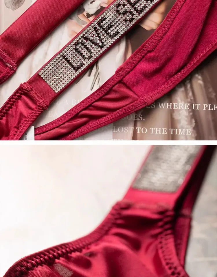 Letter Sexy Panties Women Thongs Rhinestones Diamonds G-string Sports Thong Low Waist Shorts Briefs T-back Fitness S-XL
