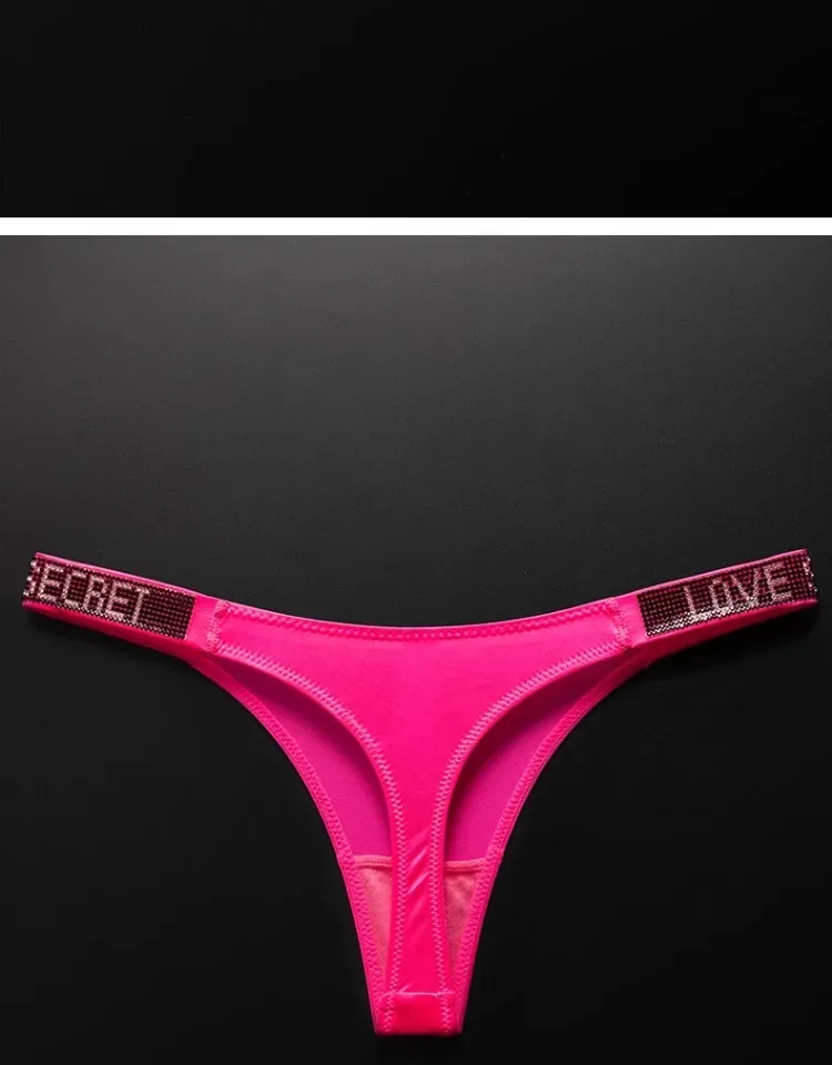 Letter Sexy Panties Women Thongs Rhinestones Diamonds G-string Sports Thong Low Waist Shorts Briefs T-back Fitness S-XL