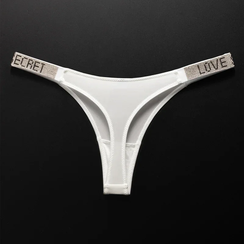 Letter Sexy Panties Women Thongs Rhinestones Diamonds G-string Sports Thong Low Waist Shorts Briefs T-back Fitness S-XL