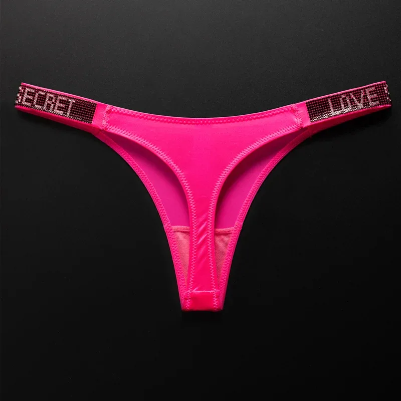 Letter Sexy Panties Women Thongs Rhinestones Diamonds G-string Sports Thong Low Waist Shorts Briefs T-back Fitness S-XL