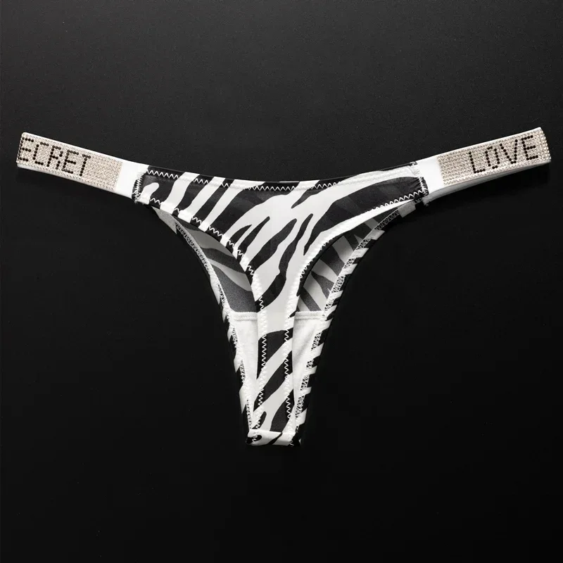 Letter Sexy Panties Women Thongs Rhinestones Diamonds G-string Sports Thong Low Waist Shorts Briefs T-back Fitness S-XL