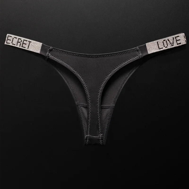 Letter Sexy Panties Women Thongs Rhinestones Diamonds G-string Sports Thong Low Waist Shorts Briefs T-back Fitness S-XL
