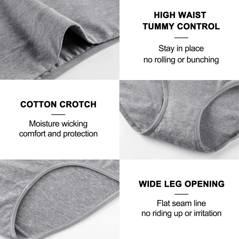 3Pcs Plus Size Women's Cotton Underwear High Waisted Tummy Control Panties Full Coverage Briefs Jacquard Ladies Panty L-5XL