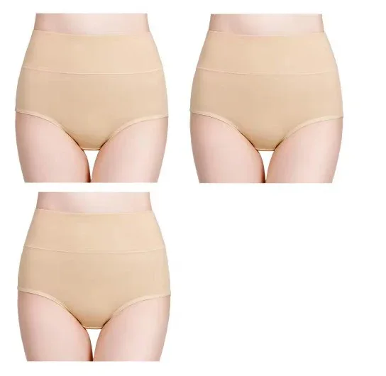 3Pcs Plus Size Women's Cotton Underwear High Waisted Tummy Control Panties Full Coverage Briefs Jacquard Ladies Panty L-5XL