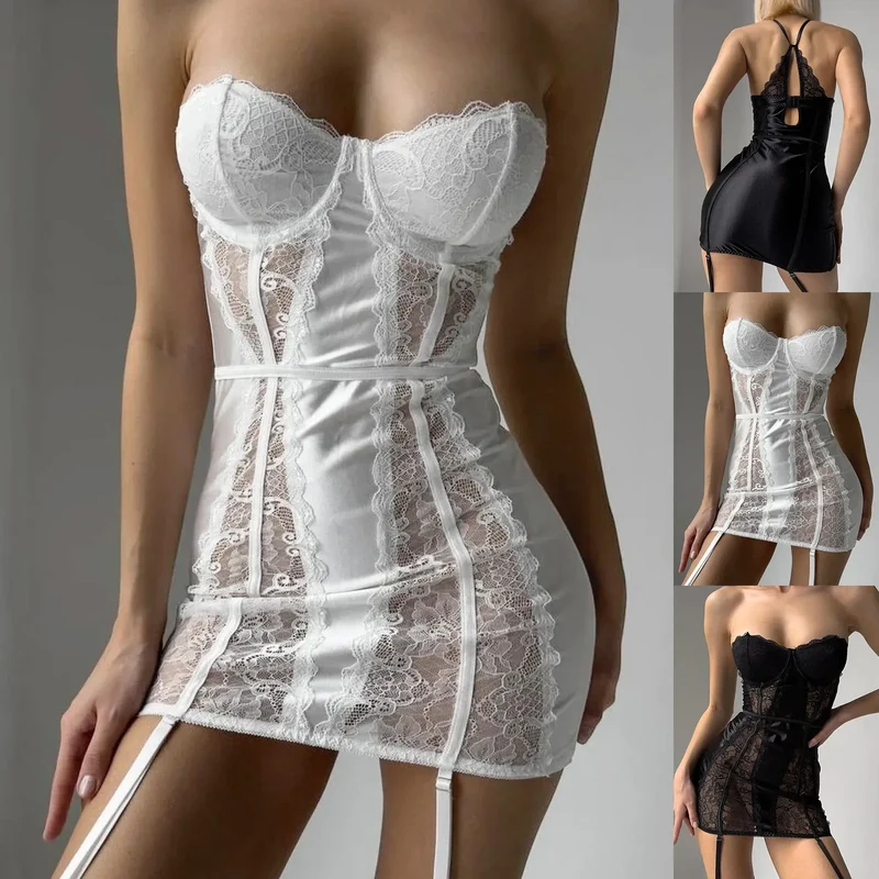 Women Strapless Sexy Lingerie Clothing Fashion Sexy Transparent Lace Body Shape Sexy Erotic Lingerie Tight Garter 여성 마이크로속옷