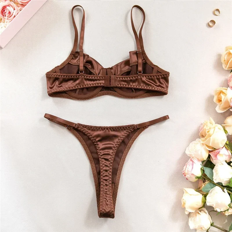 Sexy Bra Brief Sets Seamless Solid Brown Romantic Lingerie Women Vintage Thin Underwear Comfortable New Arrival Exotic Sets