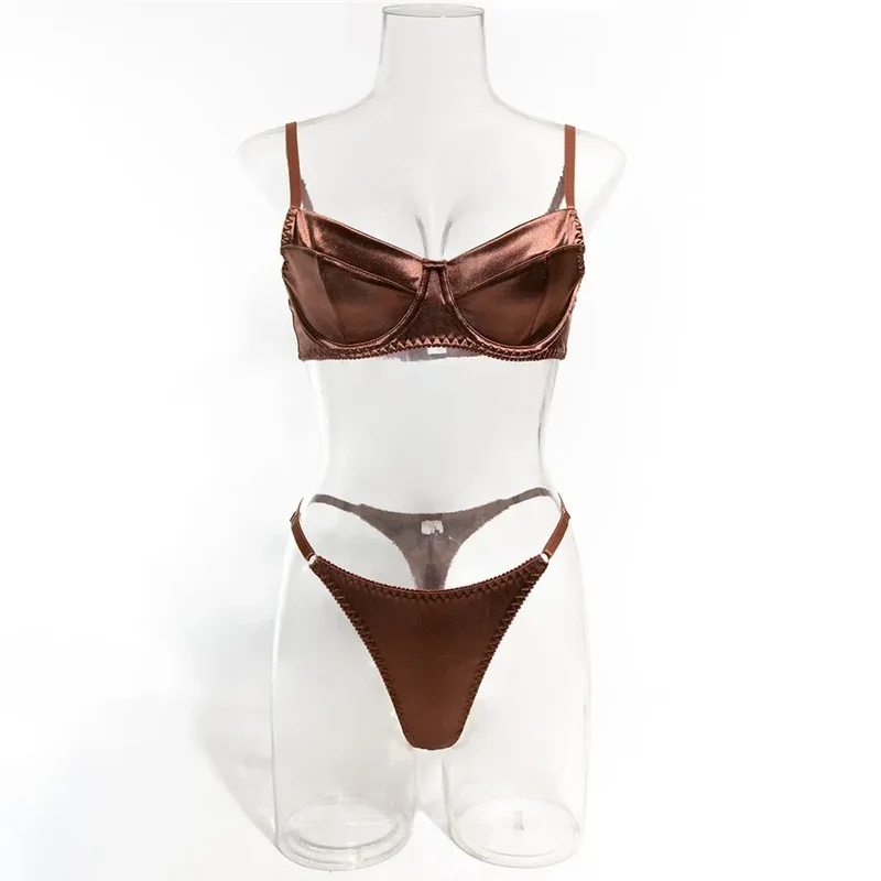 Sexy Bra Brief Sets Seamless Solid Brown Romantic Lingerie Women Vintage Thin Underwear Comfortable New Arrival Exotic Sets