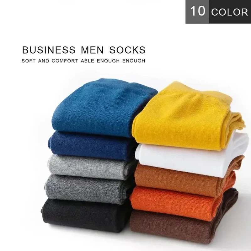 5/10 Pairs Black White Business Casual Sox Spring Autumn Warm Men's Socks Size38-44 Long Socks Men Dress Socks Male Gifts