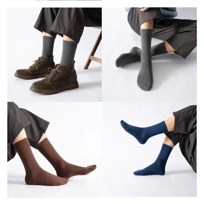 5/10 Pairs Black White Business Casual Sox Spring Autumn Warm Men's Socks Size38-44 Long Socks Men Dress Socks Male Gifts
