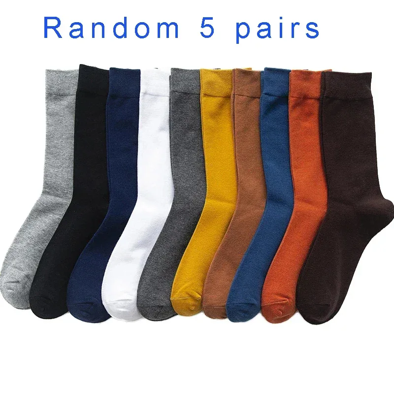 5/10 Pairs Black White Business Casual Sox Spring Autumn Warm Men's Socks Size38-44 Long Socks Men Dress Socks Male Gifts