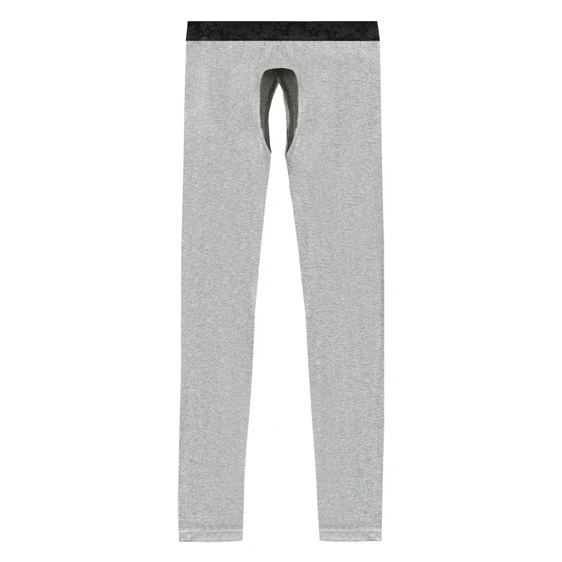 Men's Thin Thermal Pants with Open Crotch, Base Layer Pants for Middle-Aged and Elderly Men, Autumn and Winter Tight-Fitting Inner Pants, Men's Cotton Pants