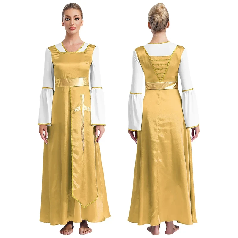 Women Robe Praise Lyrical Dance Dress Church Choir Worship Liturgical Performance Costume Sleeveless Tunic Gown Dancewear Clothe