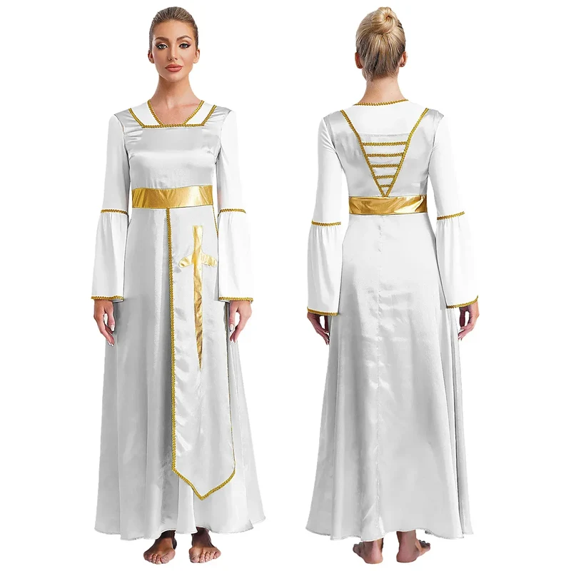 Women Robe Praise Lyrical Dance Dress Church Choir Worship Liturgical Performance Costume Sleeveless Tunic Gown Dancewear Clothe