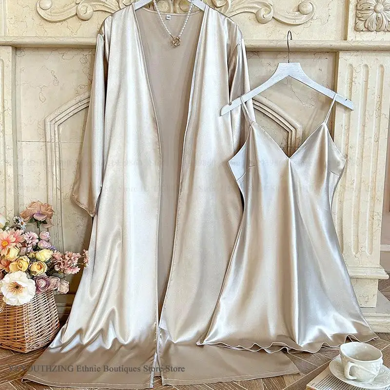 Bride Wedding Robe Dress Suit Women Rayon Bathrobe Gown Sleep Set Summer Homewear Sleepdress Casual Kimono Sleepwear Nightgown