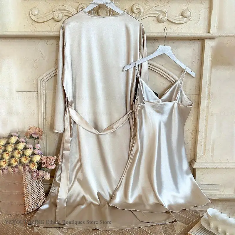 Bride Wedding Robe Dress Suit Women Rayon Bathrobe Gown Sleep Set Summer Homewear Sleepdress Casual Kimono Sleepwear Nightgown