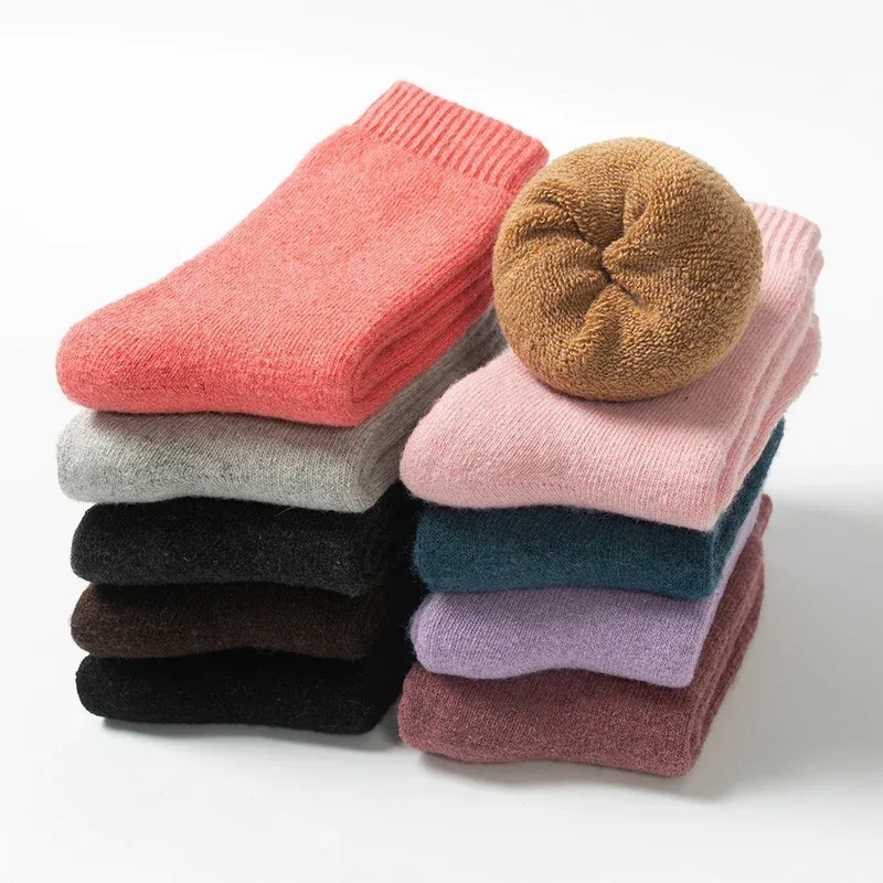 1 Pair Solid Color Wool Socks Men's Sock Women Socks Against Super Thicker Winter Socks High Quality Cold Snow Sock Merino Socks