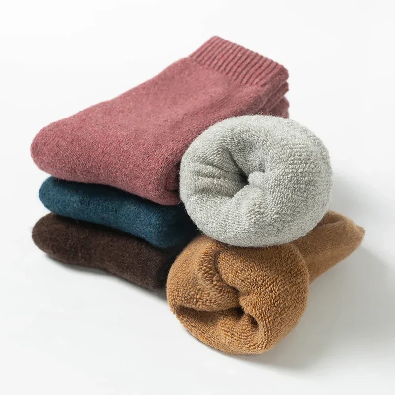 1 Pair Solid Color Wool Socks Men's Sock Women Socks Against Super Thicker Winter Socks High Quality Cold Snow Sock Merino Socks