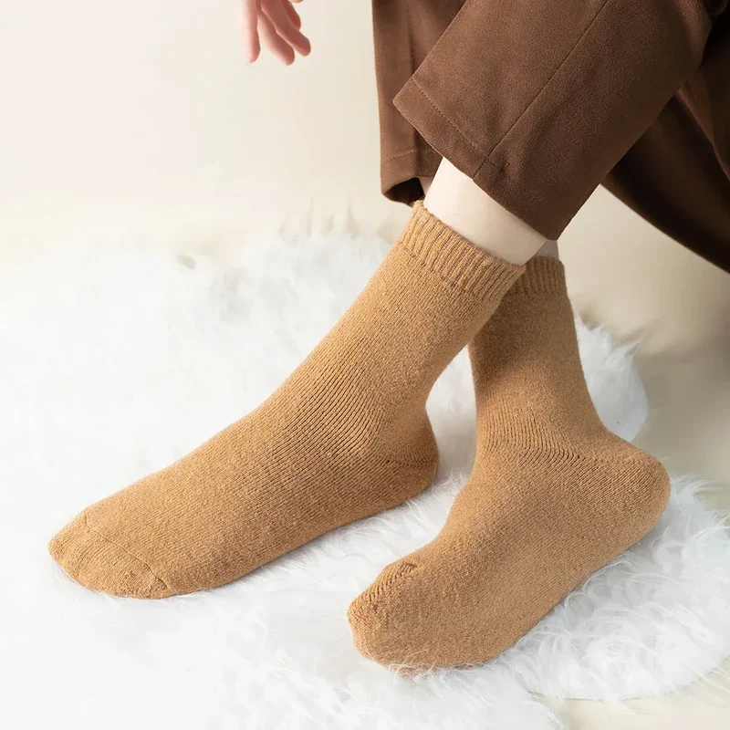 1 Pair Solid Color Wool Socks Men's Sock Women Socks Against Super Thicker Winter Socks High Quality Cold Snow Sock Merino Socks