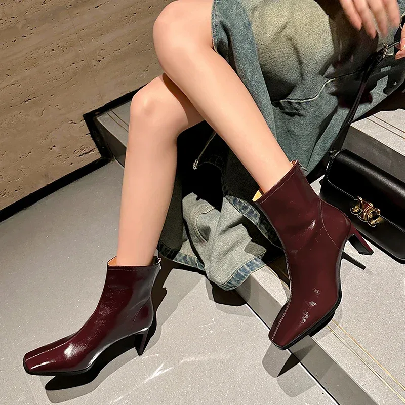 JOZHAMTA Size 34-43 Women Ankle Boots Real Leather Thick High Heel Shoes Fall Winter 2025 Casual Office Lady Dress Short Booties