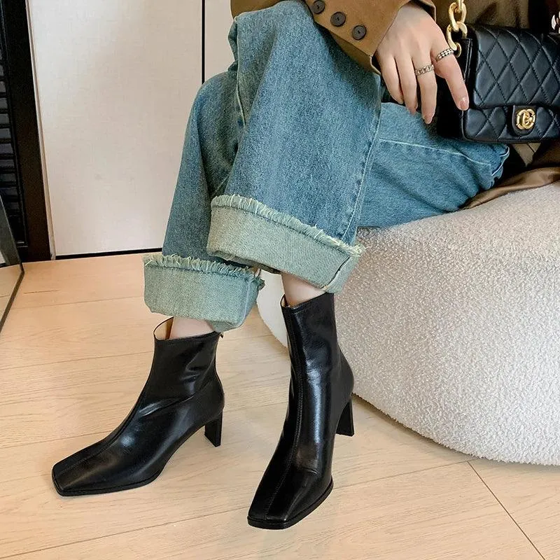 JOZHAMTA Size 34-43 Women Ankle Boots Real Leather Thick High Heel Shoes Fall Winter 2025 Casual Office Lady Dress Short Booties
