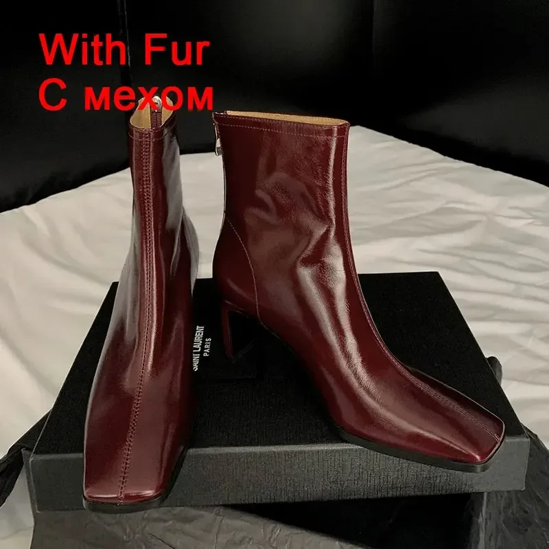 JOZHAMTA Size 34-43 Women Ankle Boots Real Leather Thick High Heel Shoes Fall Winter 2025 Casual Office Lady Dress Short Booties