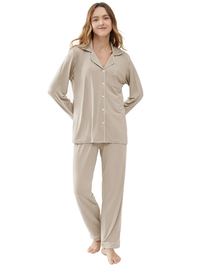 Joyaria Pajama Sets Women Long Sleeve Sleepwear Button Down Pj Pants Set Soft Bamboo Female Night Suit PJS Women Pyjamas Femmes