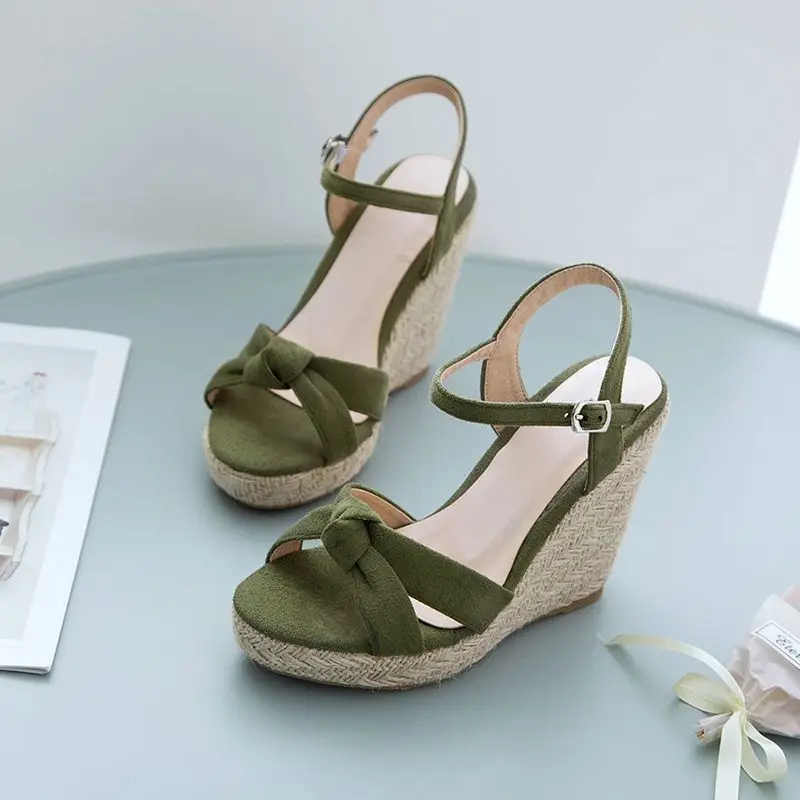 REAVE CAT Brand Women Sandals Open Toe Flock Suede Wedges 11cm Platform Buckle Strap Big Size 44 45 46 Soft Leisure Daily Shoes
