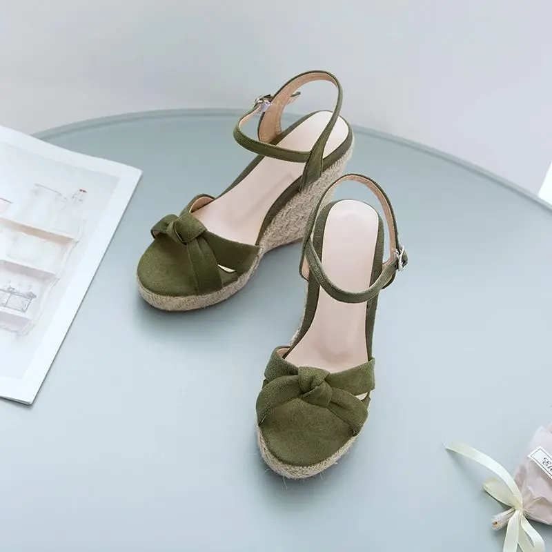 REAVE CAT Brand Women Sandals Open Toe Flock Suede Wedges 11cm Platform Buckle Strap Big Size 44 45 46 Soft Leisure Daily Shoes