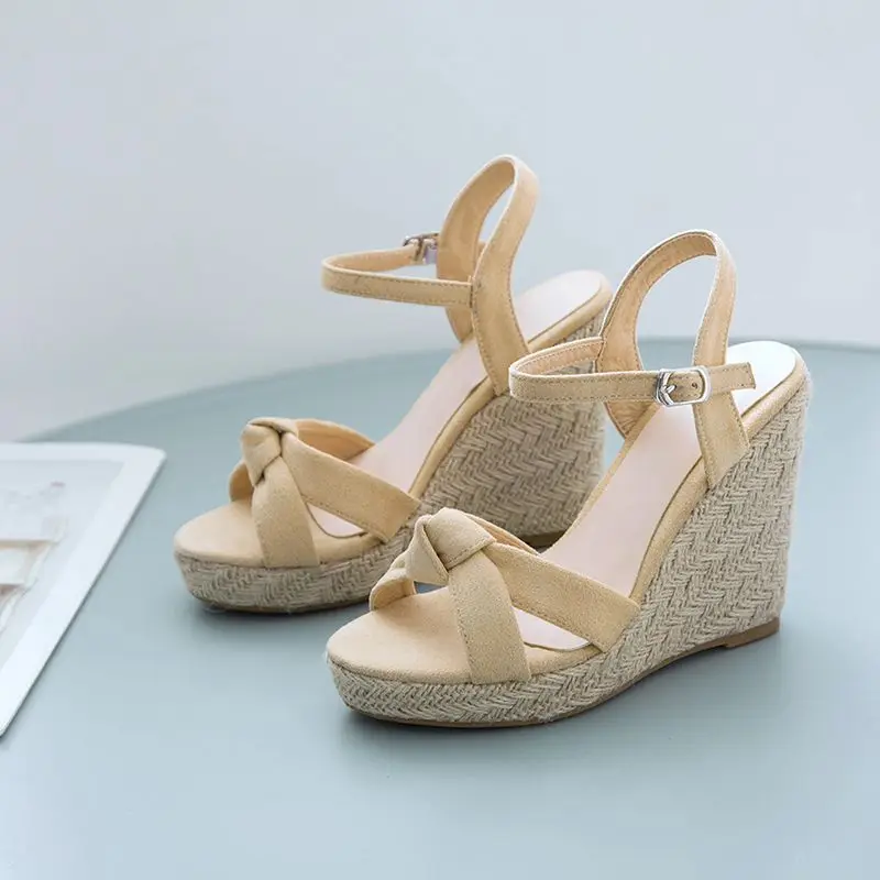 REAVE CAT Brand Women Sandals Open Toe Flock Suede Wedges 11cm Platform Buckle Strap Big Size 44 45 46 Soft Leisure Daily Shoes