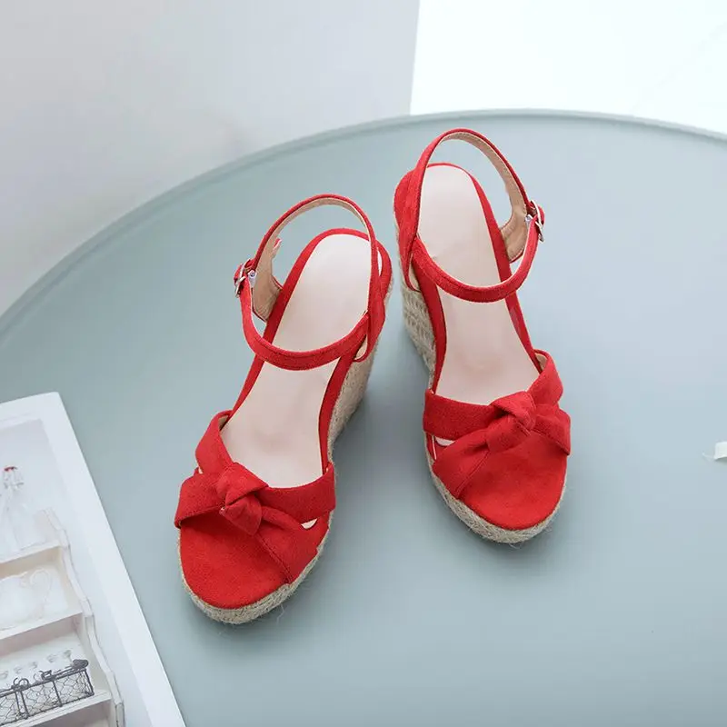 REAVE CAT Brand Women Sandals Open Toe Flock Suede Wedges 11cm Platform Buckle Strap Big Size 44 45 46 Soft Leisure Daily Shoes
