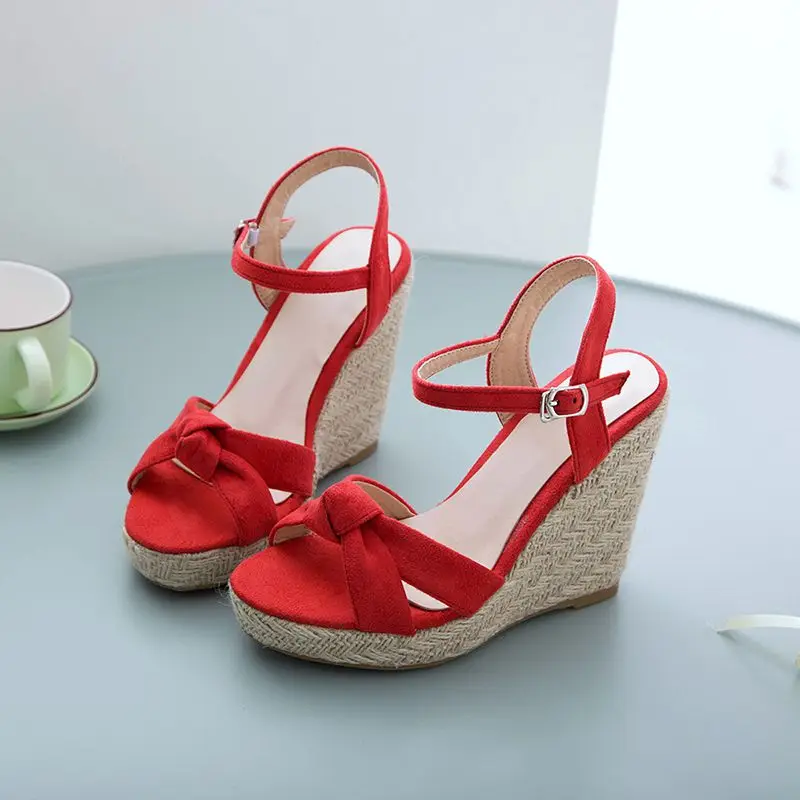 REAVE CAT Brand Women Sandals Open Toe Flock Suede Wedges 11cm Platform Buckle Strap Big Size 44 45 46 Soft Leisure Daily Shoes